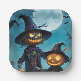 Spooky Halloween Pumpkin Duo Pappteller