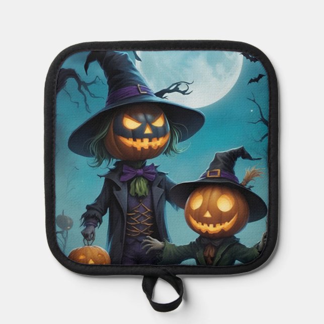 Spooky Halloween Pumpkin Duo Topflappen (Vorderseite)