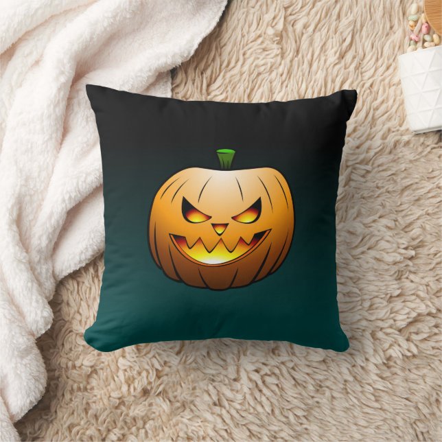 Spooky Halloween Pumpkin Face Kissen (Decke)
