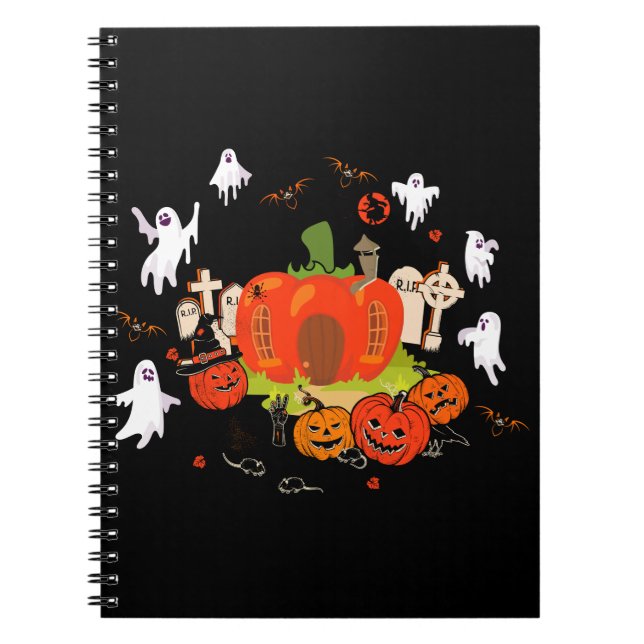 Spooky Halloween Pumpkin Graveyard Szene Notizblock (Vorderseite)