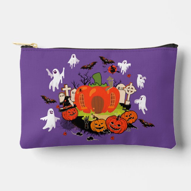 Spooky Halloween Pumpkin Graveyard Szene Zubehörtasche (Vorderseite)