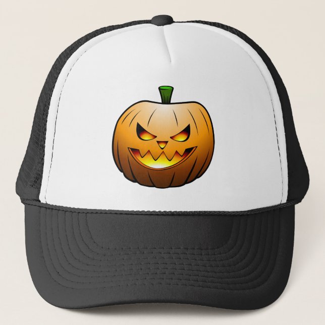 Spooky Halloween Pumpkin Head Truckerkappe (Vorderseite)