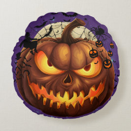 Spooky Halloween Pumpkin Round Throw Cushion 🎃 Rundes Kissen
