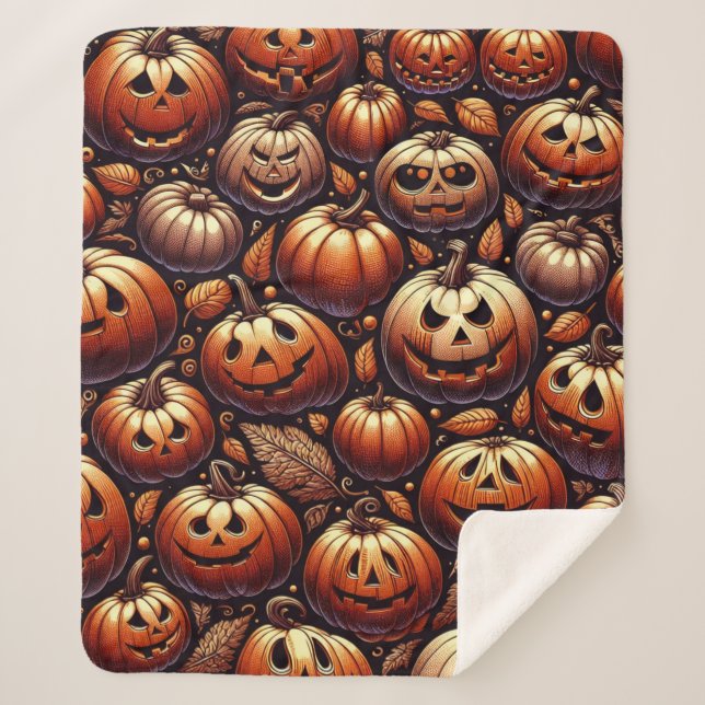 Spooky Halloween Pumpkin Sherpa Blanket Sherpadecke (Vorderseite)