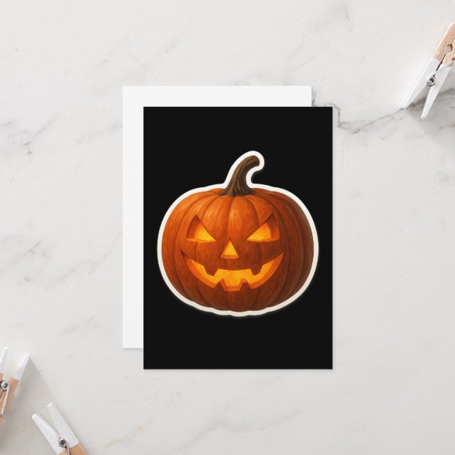 Spooky Halloween Pumpkin Sticker Karte (Vorderseite/Rückseite Beispiel)