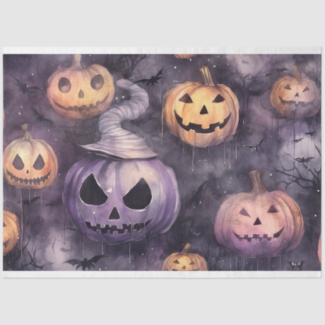 Spooky Halloween Pumpkins 3 Decoupage Paper Seidenpapier (Vorderseite)
