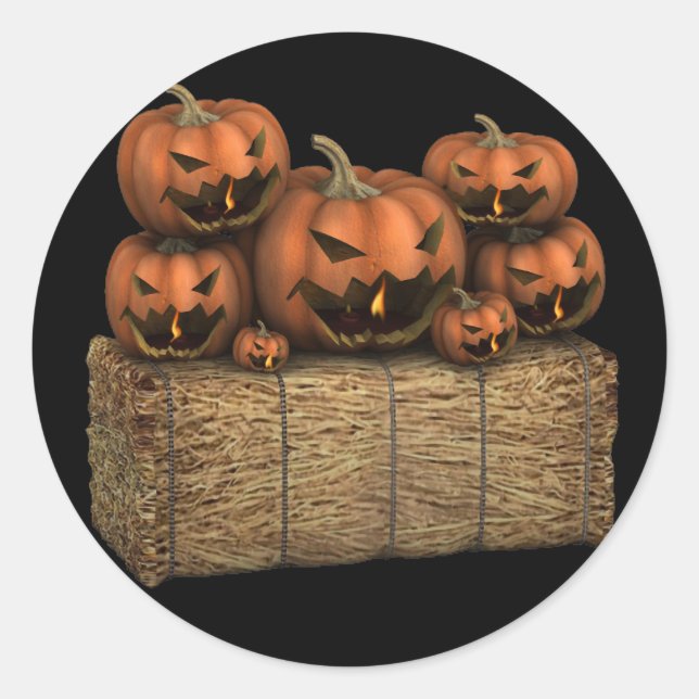 Spooky Halloween Pumpkins Hay Bale Halloween Runder Aufkleber (Vorderseite)