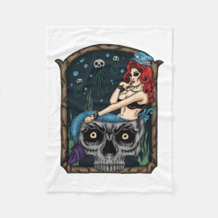 Spooky Halloween Punk Goth Skull Mermaid Fleecedecke