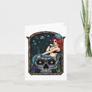 Spooky Halloween Punk Goth Skull Mermaid Karte