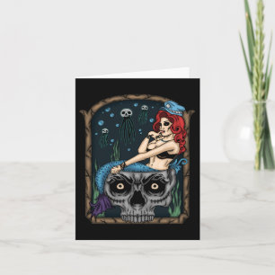 Spooky Halloween Punk Goth Skull Mermaid Karte