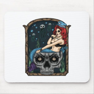 Spooky Halloween Punk Goth Skull Mermaid Mousepad