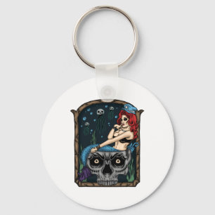 Spooky Halloween Punk Goth Skull Mermaid Schlüsselanhänger