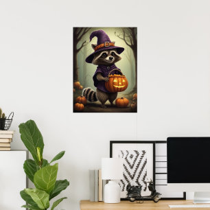 Spooky Halloween Raccoon Illustration Poster