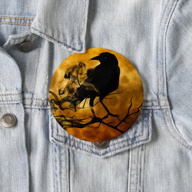 Spooky Halloween Raven im Toten Baum Button (Beispiel)