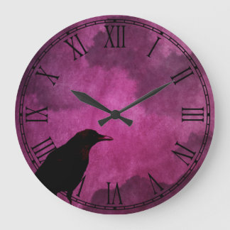Spooky Halloween Raven Prints Große Wanduhr