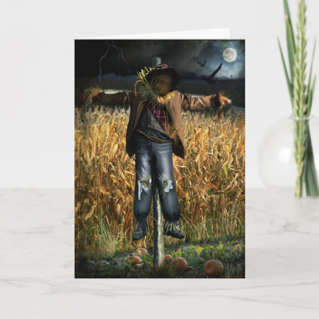 Spooky Halloween Scarecrow Karte (Vorderseite)