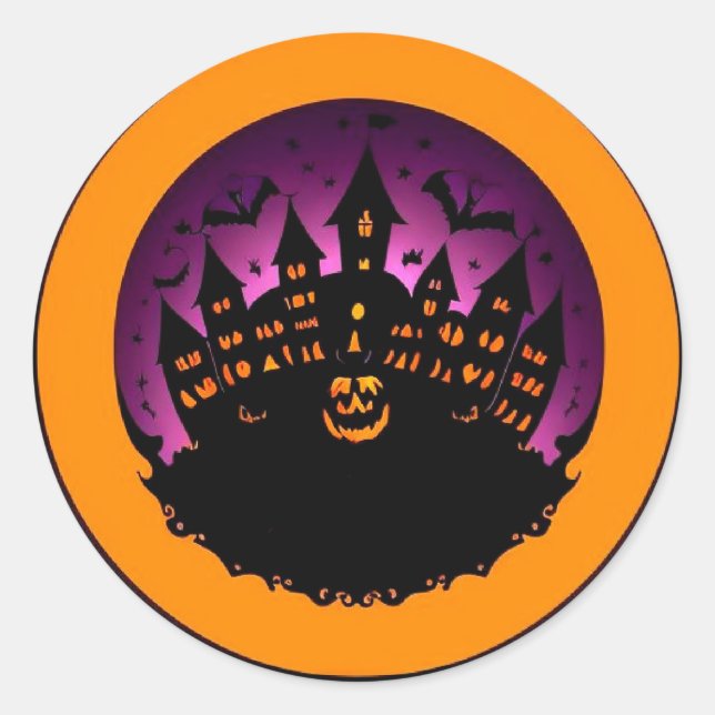 Spooky Halloween Silhouette eines Spuk Schlosses Runder Aufkleber (Vorderseite)