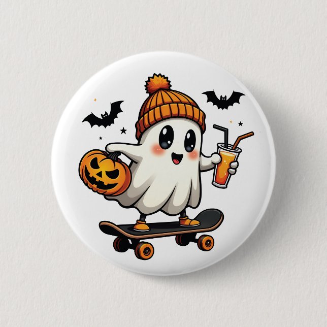 Spooky Halloween Skaten Pumpkin Spice Ghost Fall Button (Vorderseite)