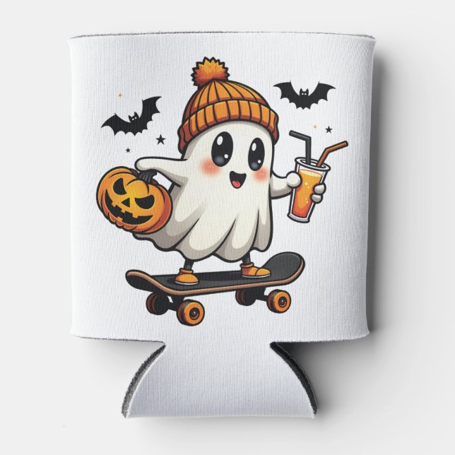 Spooky Halloween Skaten Pumpkin Spice Ghost Fall Dosenkühler (Vorderseite)