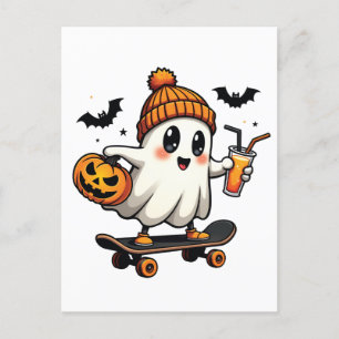 Spooky Halloween Skaten Pumpkin Spice Ghost Fall Einladungspostkarte