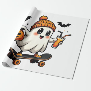 Spooky Halloween Skaten Pumpkin Spice Ghost Fall Geschenkpapier