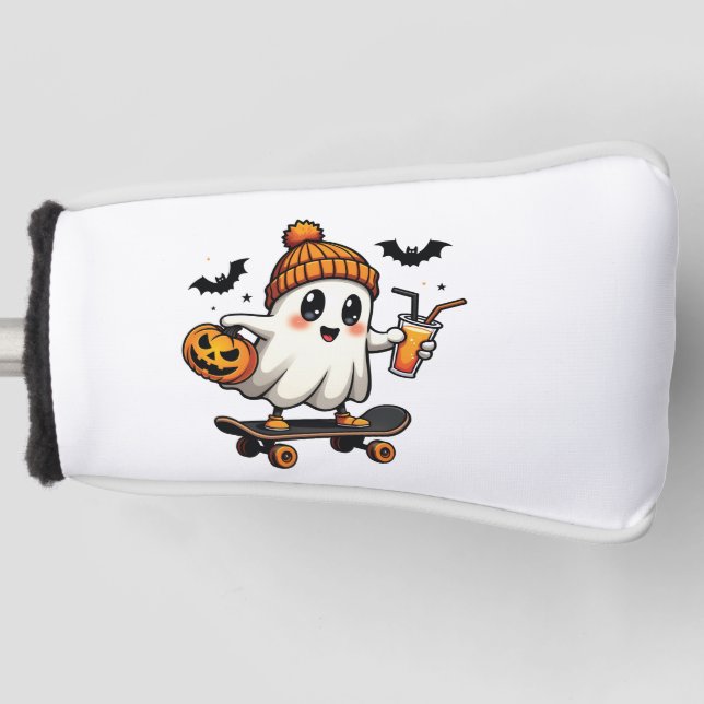 Spooky Halloween Skaten Pumpkin Spice Ghost Fall Golf Headcover (Vorderseite)
