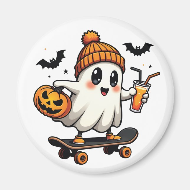 Spooky Halloween Skaten Pumpkin Spice Ghost Fall Magnet (Vorne)