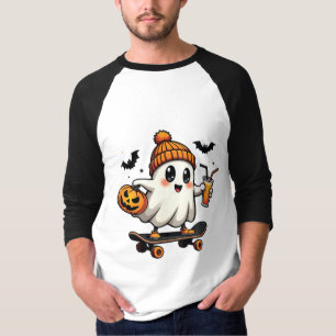Spooky Halloween Skaten Pumpkin Spice Ghost Fall T-Shirt