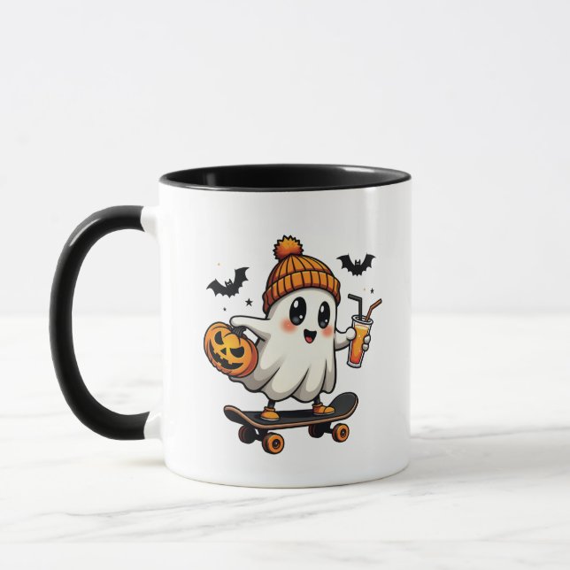 Spooky Halloween Skaten Pumpkin Spice Ghost Fall Tasse (Links)