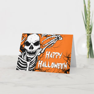 Spooky Halloween Skeleton Orange Beängstigend Karte