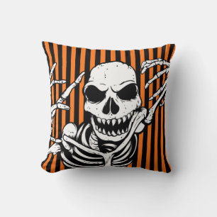Spooky Halloween Skeleton Orange Black Kissen