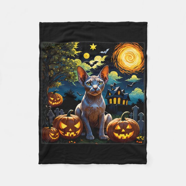 Spooky Halloween Sphynx Starry Nacht Fleecedecke (Vorderseite)
