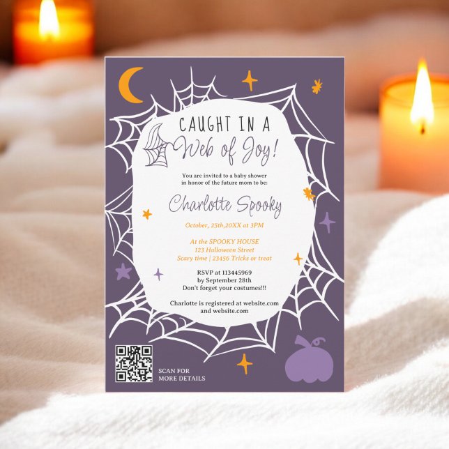 Spooky Halloween Spider Web lila Babydusche Einladung (Spooky Halloween Spider web purple baby shower Invitation)