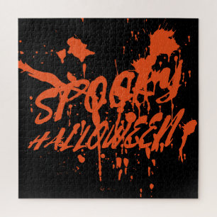 Spooky Halloween Splash Retro Red Orange Horror Puzzle