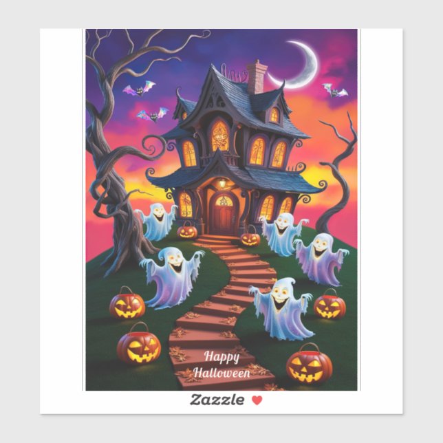Spooky Halloween Spuk House Illustration Aufkleber (Blatt)