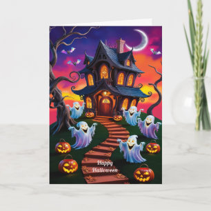 Spooky Halloween Spuk House Illustration Karte
