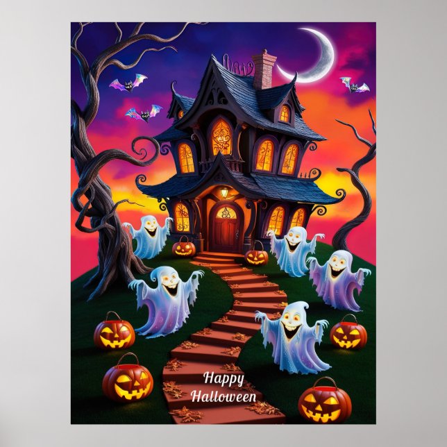Spooky Halloween Spuk House Illustration Poster (Vorne)
