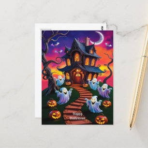 Spooky Halloween Spuk House Illustration Postkarte