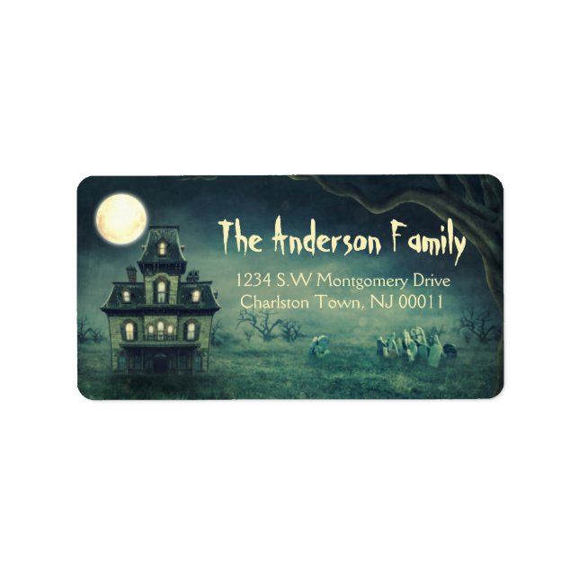 Spooky Halloween Spuk House Moon Adressaufkleber (Vorne)