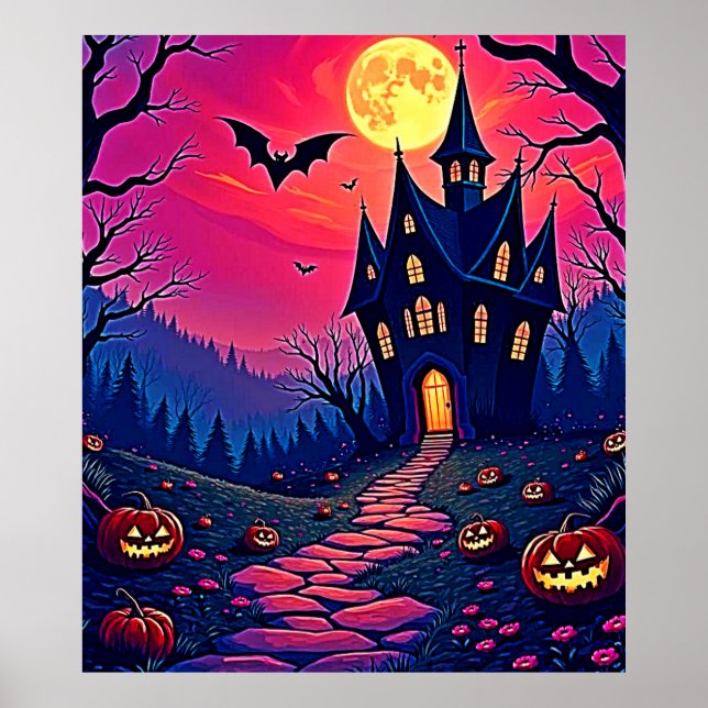 Spooky Halloween Spuk Mansion Art Poster (Vorne)