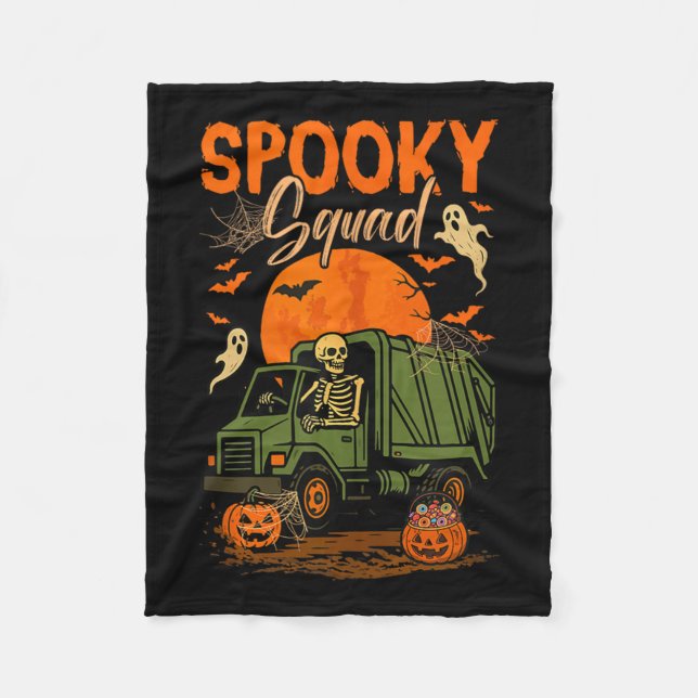 Spooky Halloween Squad Skeleton Driving Garbage Tr Fleecedecke (Vorderseite)