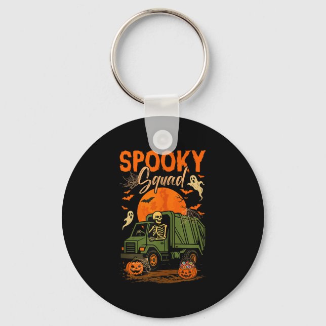 Spooky Halloween Squad Skeleton Driving Garbage Tr Schlüsselanhänger (Vorderseite)