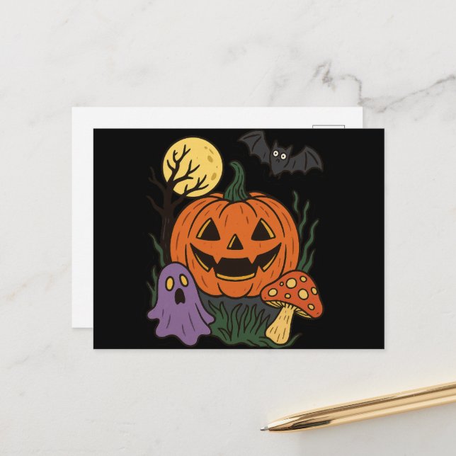 Spooky Halloween Sticker Postkarte (Vorderseite/Rückseite Beispiel)