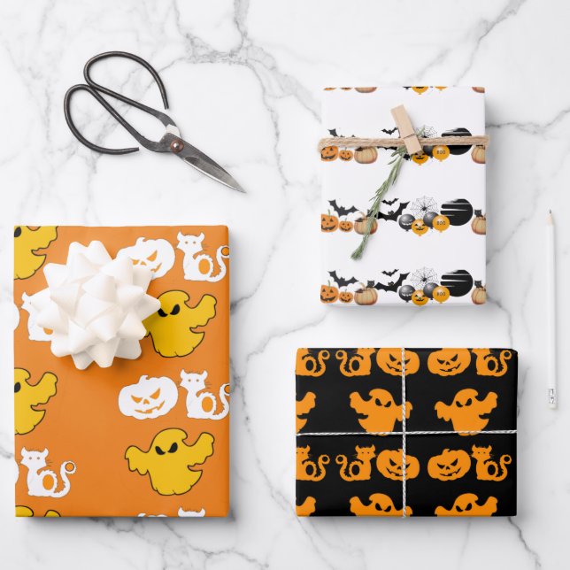 Spooky Halloween Symbole BOO Kürbislaternen Moon Geschenkpapier Set (Vorderseite)