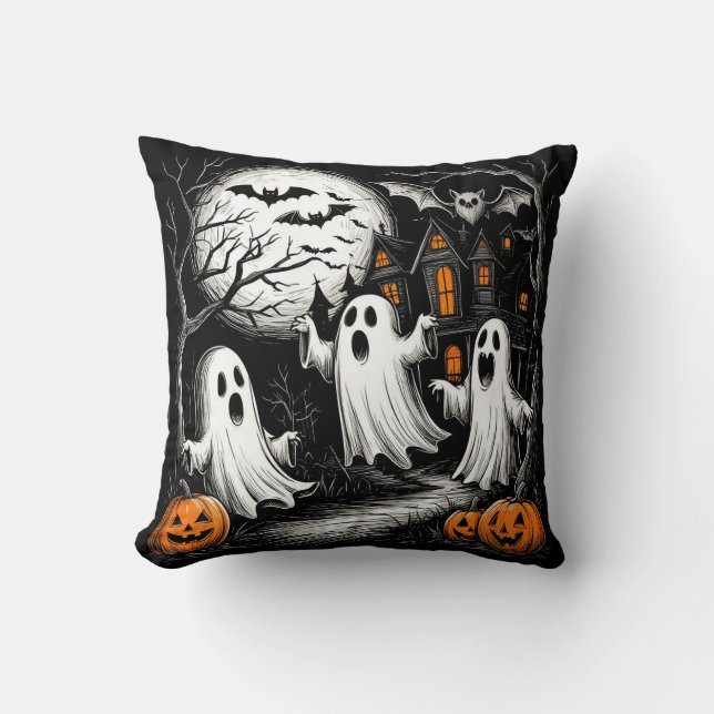 Spooky Halloween Szene mit Geistern Kissen (Vorderseite)