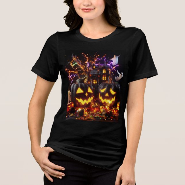 🦇 Spooky Halloween 🎃 Szene mit 🙅 Jack-o'- Tri-Blend Shirt (Vorderseite)