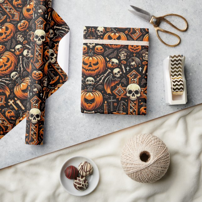 Spooky Halloween Thema Tile Geschenkpapier (Kunsthandwerk)