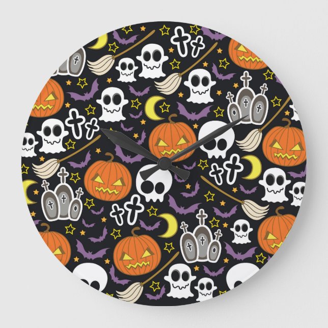 Spooky Halloween: Thematisches Hintergrunddesign. Große Wanduhr (Vorderseite)
