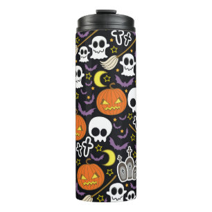 Spooky Halloween: Thematisches Hintergrunddesign. Thermosbecher