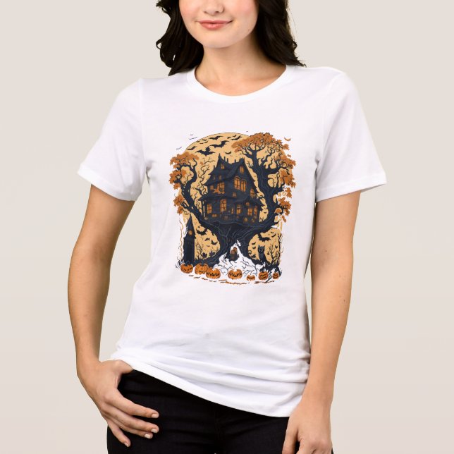 Spooky Halloween Treehouse Women's Tri-Blend Shirt (Vorderseite)